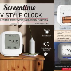 Screentime TV Style Digital Clock with Calendar Temperature & Humidity