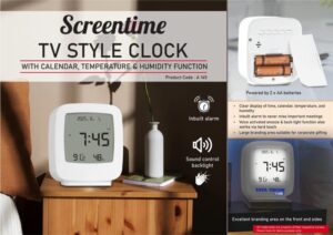 Screentime TV Style Digital Clock with Calendar Temperature & Humidity