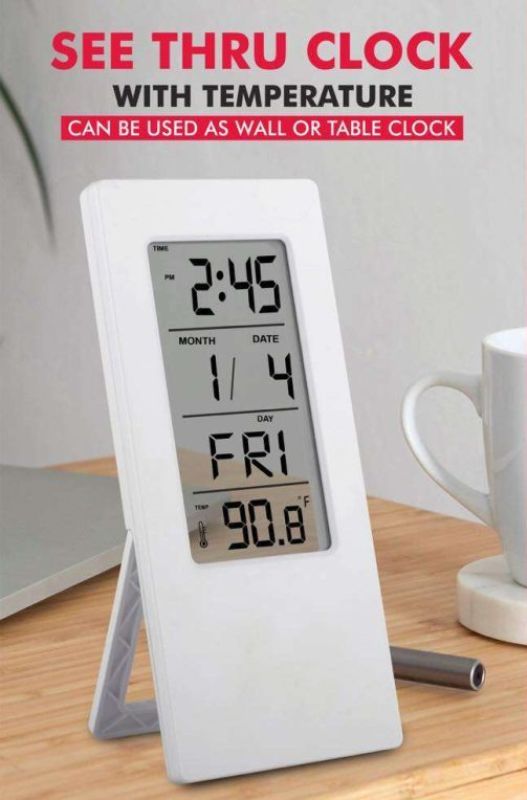 See Thru Clock with Temperature Display – Wall & Table Digital Clock