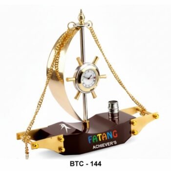 Ship Desktop With Clock & Pen Stand – Nautical Executive Desk Organizer -1