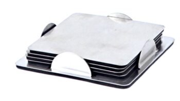 Square Metal Coaster Set – Silver –...