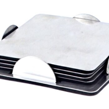 Square Metal Coaster Set – Silver –...