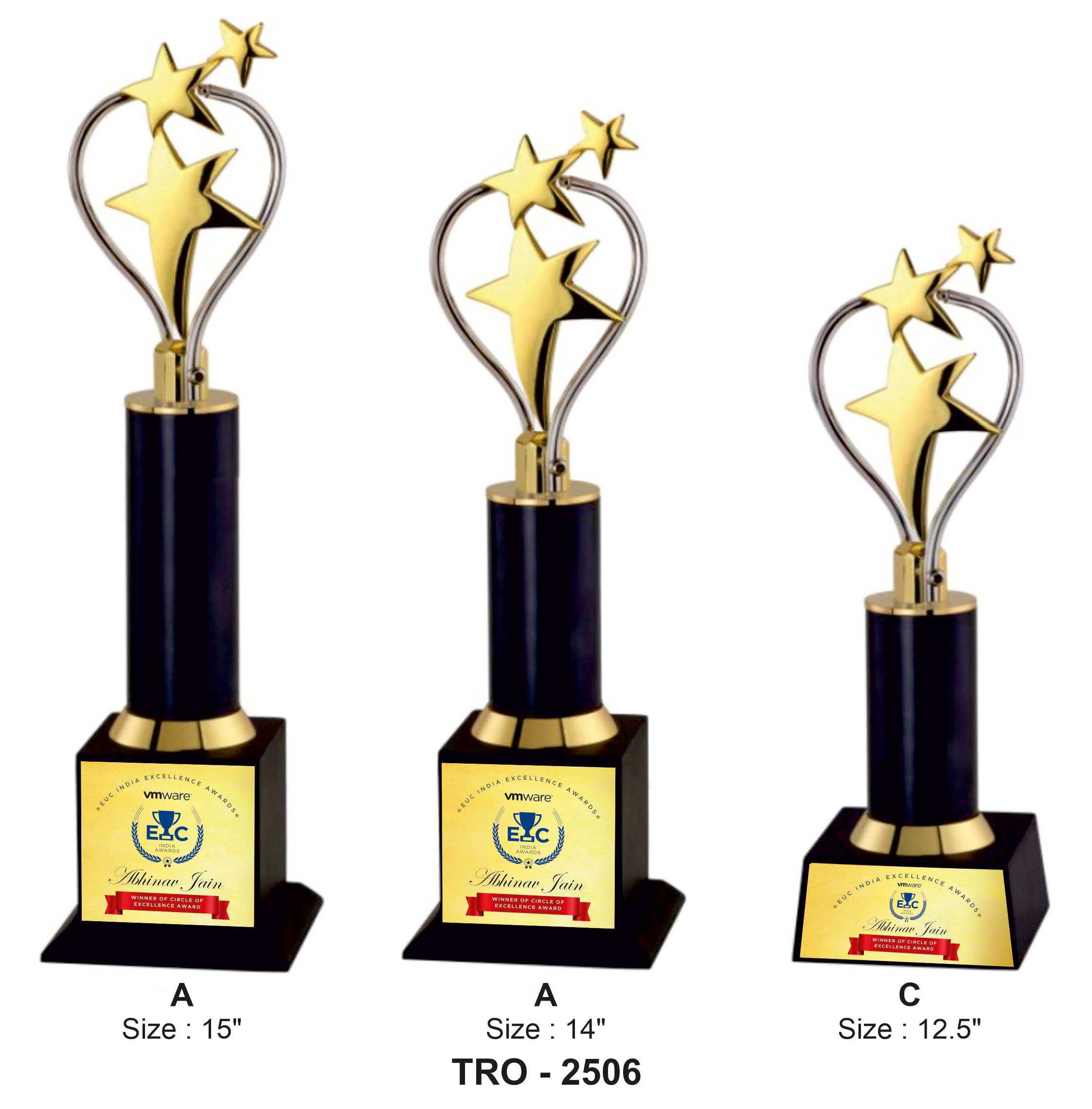 HEART STAR TROPHY - BLACK & GOLD