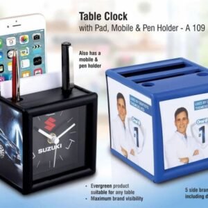 Table Clock with Pad Mobile Pen Holder – 4/5 Side Branding