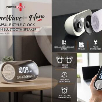 TimeWave Nano Capsule Style Clock with Bluetooth Speaker | Mirror Finish Display | FM & TF Card Reader | 1200mAh Battery