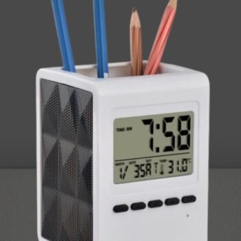 Tumbler with Digital Clock and Temperature Display – Unique Pyramid Design Desk Organizer