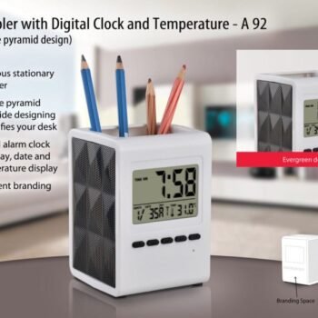 Tumbler with Digital Clock and Temperature Display – Unique Pyramid Design Desk Organizer