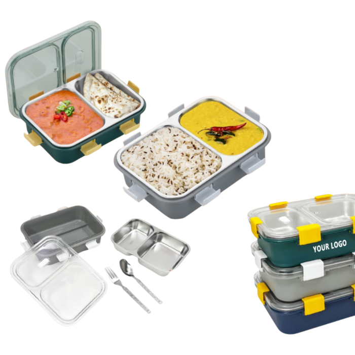 2 Compartment Lunch Box with Spoon Fork
