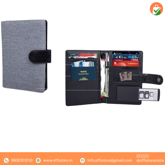 Gray Canvas Passport Holder with SIM Card Case
