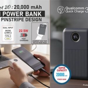VoltDot 20: 20,000 mAh Mini Power Bank with Pinstripe Design & LED Display