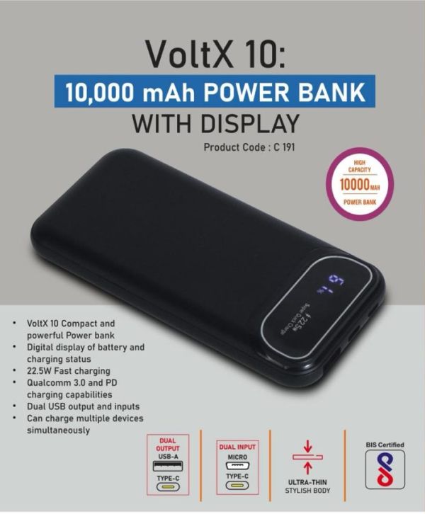 VoltX 10 10,000 mAh Power Bank with Display & Fast Charging