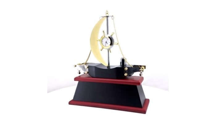 Wooden Base Ship With Clock Pen Stand