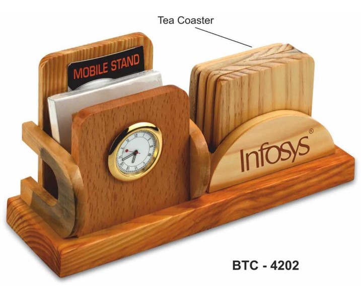 Wooden Coaster Mobile Stand with Clock