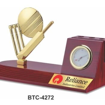 Wooden Cricket Desk Organiser With Clock –...