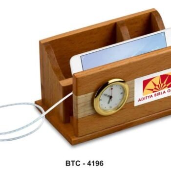 Wooden Desk Organiser with Clock – Corporate...