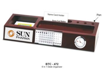 Wooden Desk Organizer With Perpetual Calendar, Clock,...