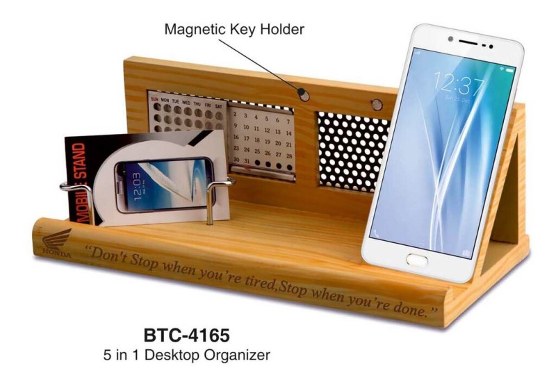 Wooden Desk Organizer with Perpetual Calendar Magnetic Key Holder