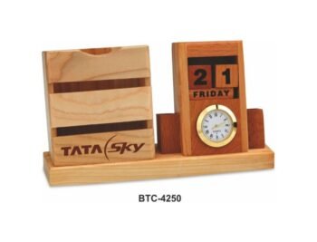 Wooden Perpetual Calendar with Clock – Corporate...