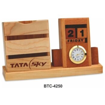 Wooden Perpetual Calendar with Clock – Corporate...