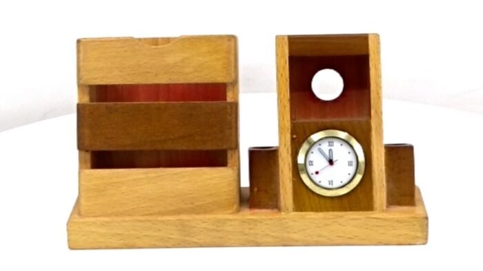 Wooden Perpetual Calendar With Clock