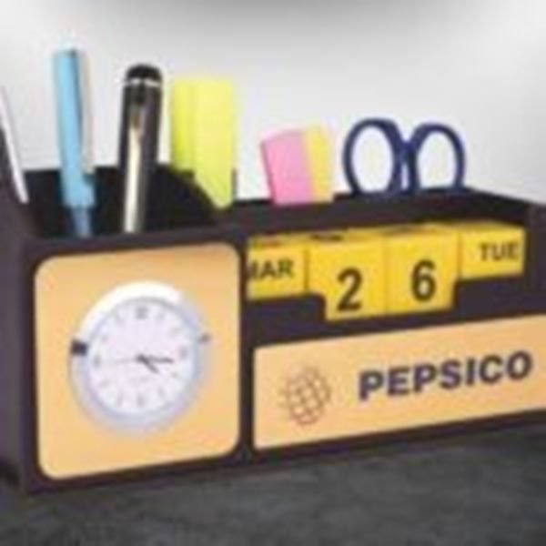 Wooden Table Top with Clock Mobile Stand Tumbler Lifetime Calendar