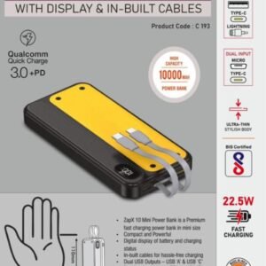 ZapX 10 Mini: 10,000 mAh Power Bank with Display & In-Built Cables