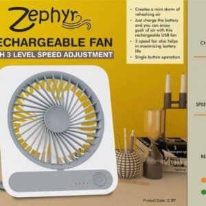 Zephyr Rechargeable Fan with 3-Level Speed Adjustment | 1200mAh Battery