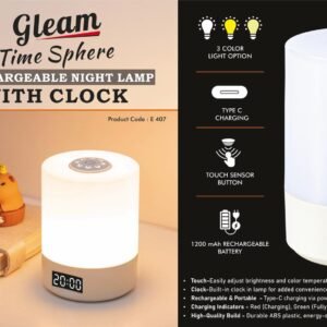 Gleam Time Sphere Soft Touch Rechargeable Night Lamp with Clock