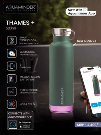 Aquaminder Thames+ 600ml Smart Bottle (Green)...