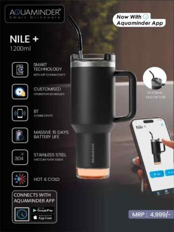 Aquaminder Nile+ 1200ml Smart Tumbler (Black)...