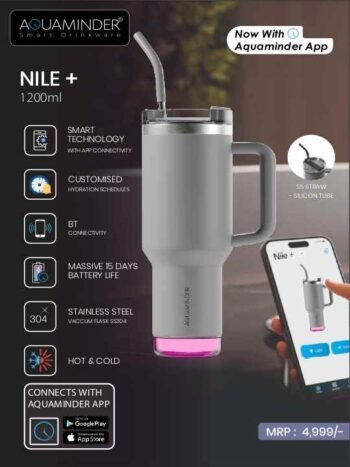Aquaminder Nile+ 1200ml Smart Tumbler (Grey)...