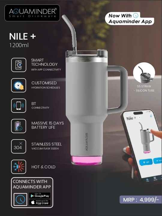 Aquaminder Nile+ 1200ml Smart Tumbler (Grey)