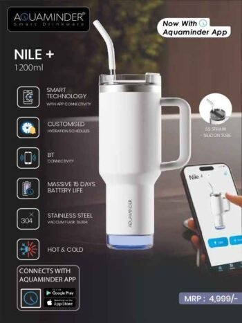 Aquaminder Nile+ 1200ml Smart Tumbler (White)...