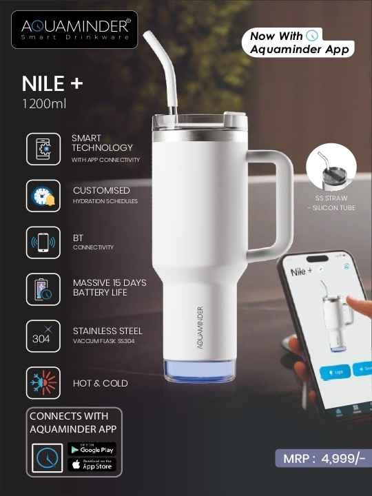 Aquaminder Nile+ 1200ml Smart Tumbler (White)