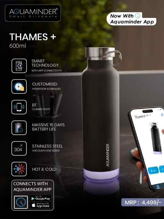 Aquaminder Thames+ 600ml Smart Bottle (Black)