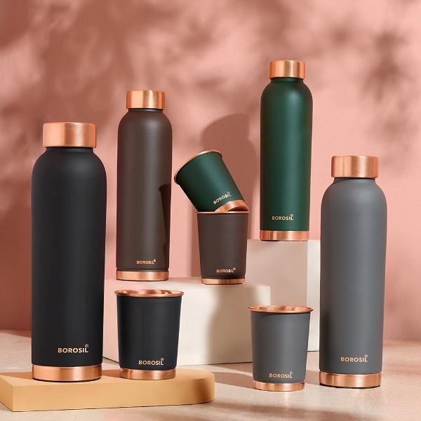 Borosil ECO Colour Copper Bottle & Glass Set