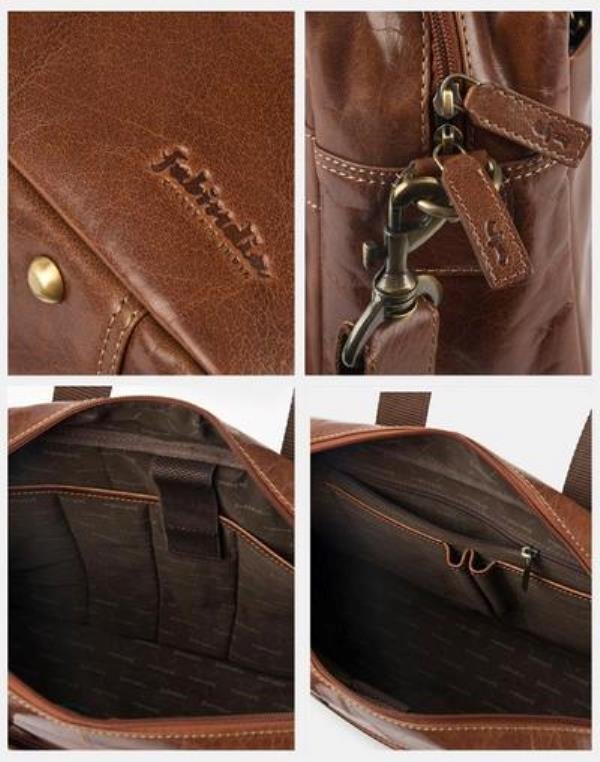 Fabindia Brown Classic Leather Portfolio Bag