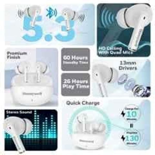 Honeywell Moxie V1200 Bluetooth v5.3 White Earbuds