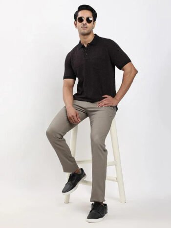 Indian Terrain Men Checked Polo T-Shirt Black