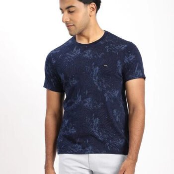 Indian Terrain Men Printed Crew Neck T-Shirt – Indigo