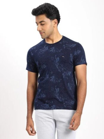 Indian Terrain Men Printed Crew Neck T-Shirt – Indigo