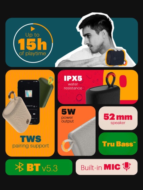 Noise Vibe 2 5W Portable Wireless Bluetooth Speaker – Grey