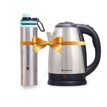 Wonderchef Crescent Kettle 1.8L + Sippy Stainless Steel Bottle – Hot & Hydrated Gift Combo