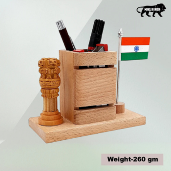 OS378 Wooden Pen Stand with Ashoka Pillar...