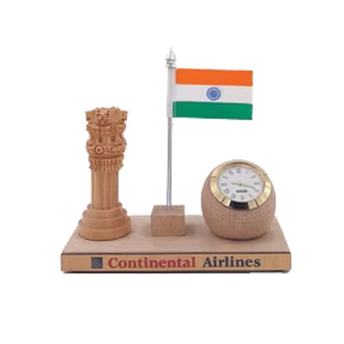 WK-55 Executive Wooden Desk Set with Flag & Clock